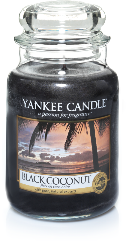 Yankee Candle, Black Coconut, giara grande, candele profumate, profumi, regalo, colori, candele americane, cocco, palma, nero