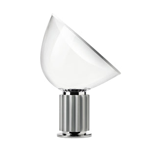 Lampada da tavolo o da terra Flos Taccia colore argento anodizzato e cromato design contemporaneo