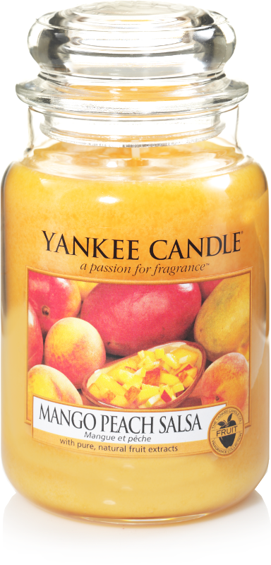 Yankee Candle, Mango Peach Salsa, giara grande, candele profumate, profumi, regalo, colori, candele americane 